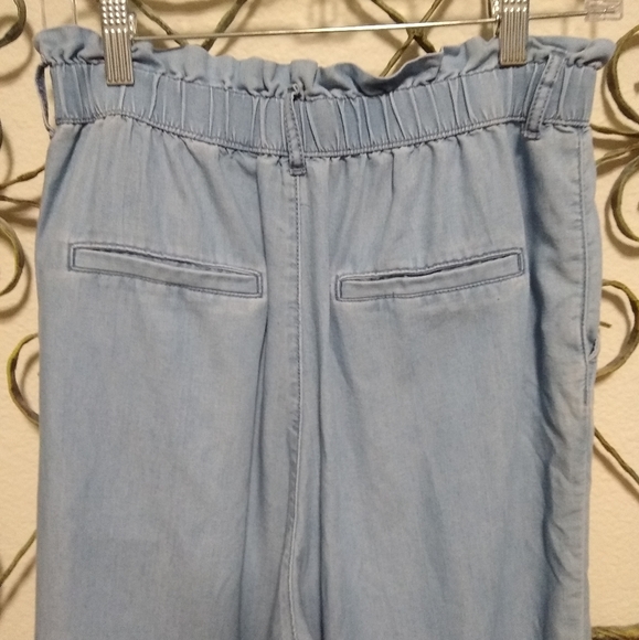 H&M &Denim chambray wide leg paper bag waist cropped pants, 6 - Picture 4 of 15